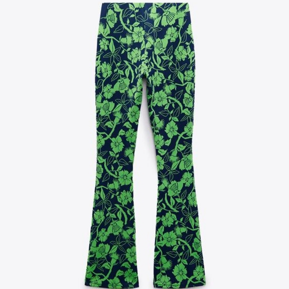 💕 Zara Green Blue Jaquard Hi waistFlare Pants Set Bloggers favourite - Picture 7 of 13